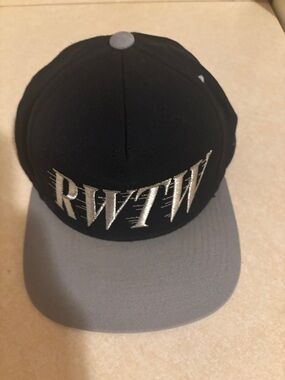 Men's Black and Gray Snapback Hat with Silver 'RWTW' Embroidery
